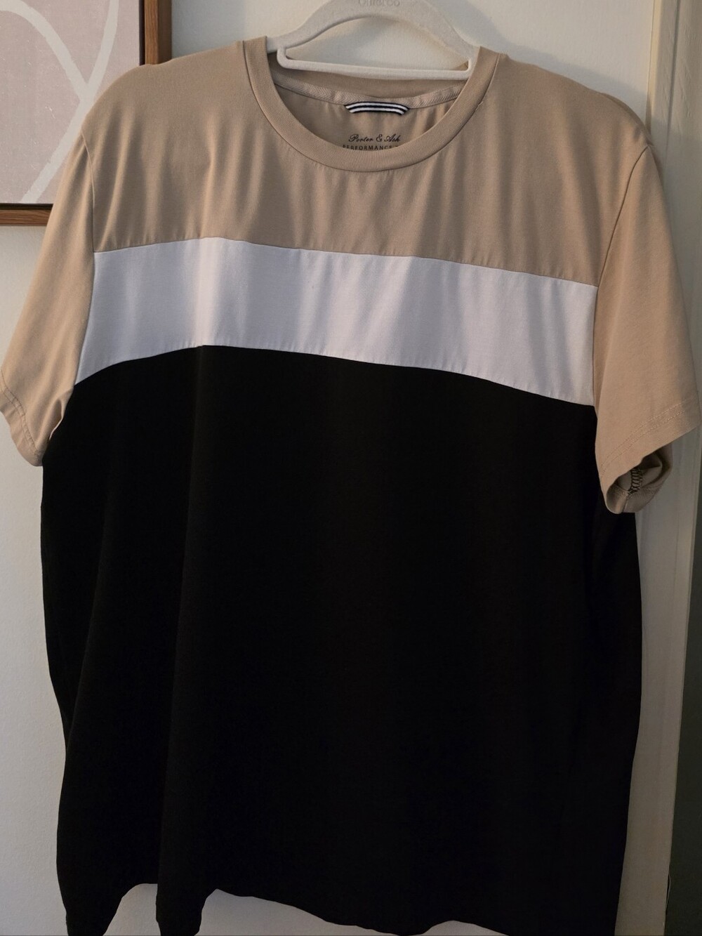 Men's Colorblock Crewneck T-Shirt in Beige, White & Black